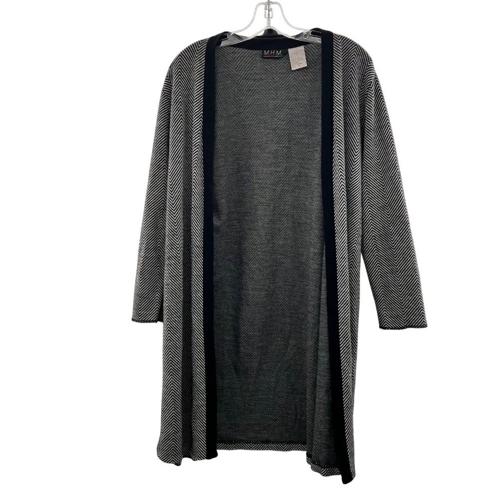 M.H.M. Open Front Chevron Print Cardigan 3/4 Sleeve Black/White Size Medium